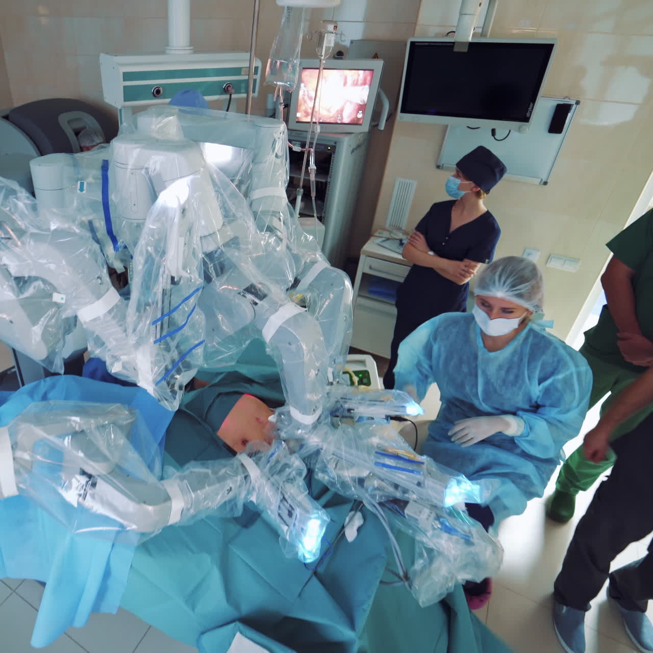 Medical surgical robot, cancerous tumor removal surgery. Modern medical equipment. Minimally Invasive Robotic Surgery