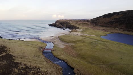 Sunset-drone-shot-of-Garry-beach-in-Tolsta-on-the-Outer-Hebrides-of-Scotland