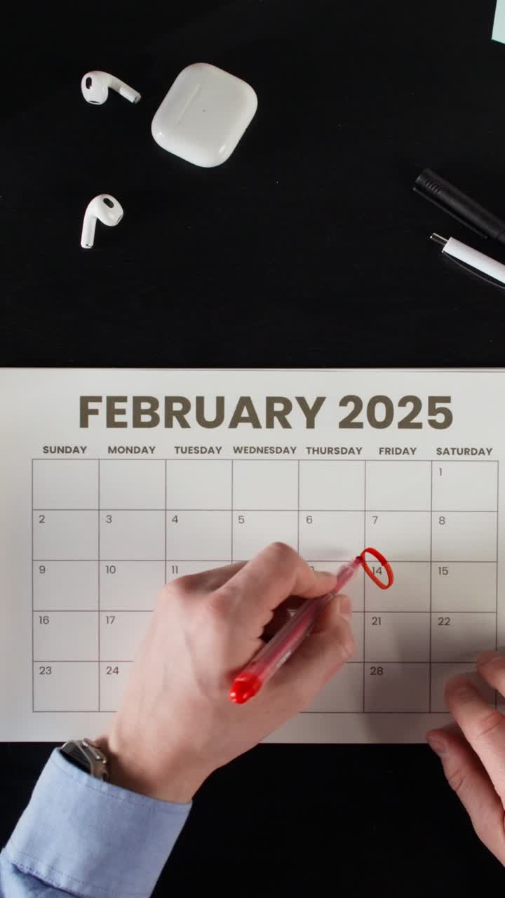 Person Marking a Date on February 2025 Calendar