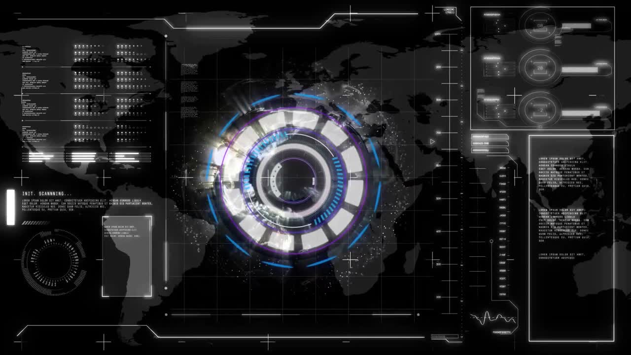 Animation of scope scanning and data processing over screens