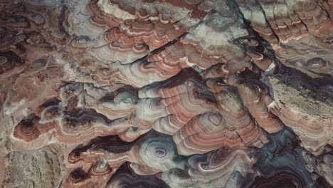 birds eye aerial view of majestic unique sandstone relief in utah desert