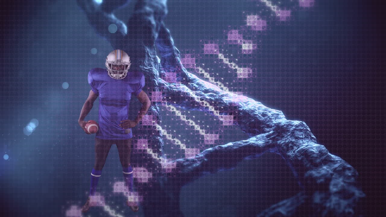 Animation of dna strand over african american american football player