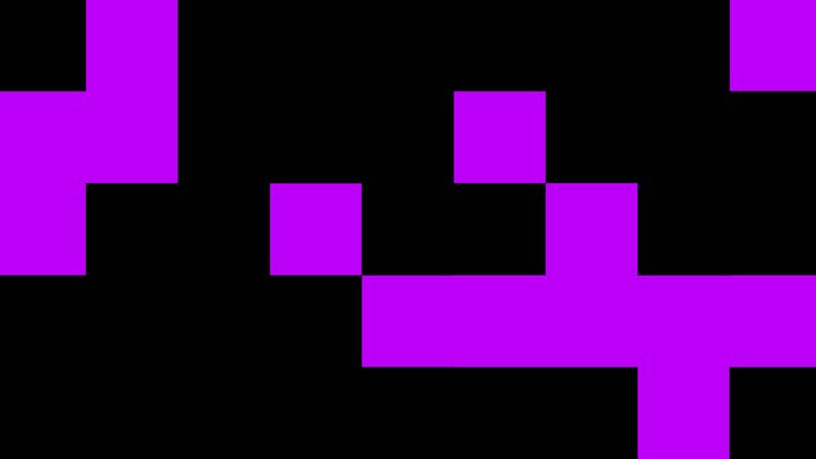 Blocchi di pixel viola astratti che si espandono per riempire lo schermo