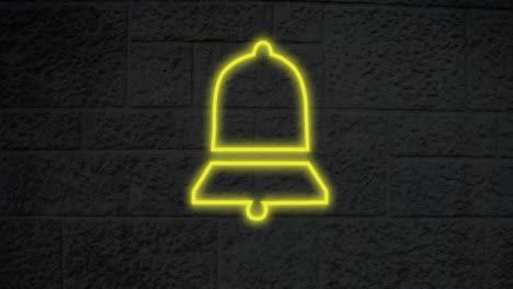 animation of glowing neon bell icon on brick wall