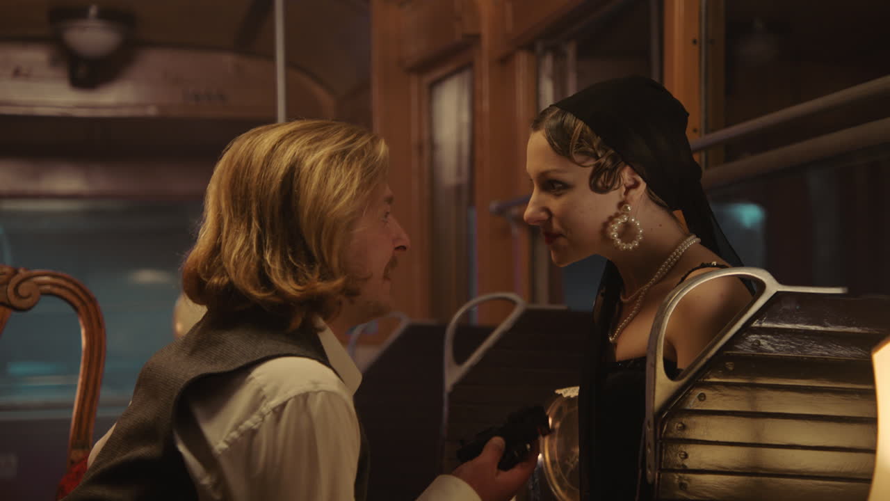 Romantic Couple on a Vintage Train