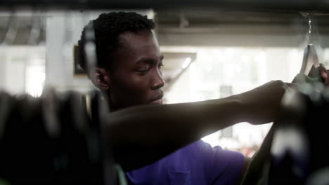 close up view of african american man in a store