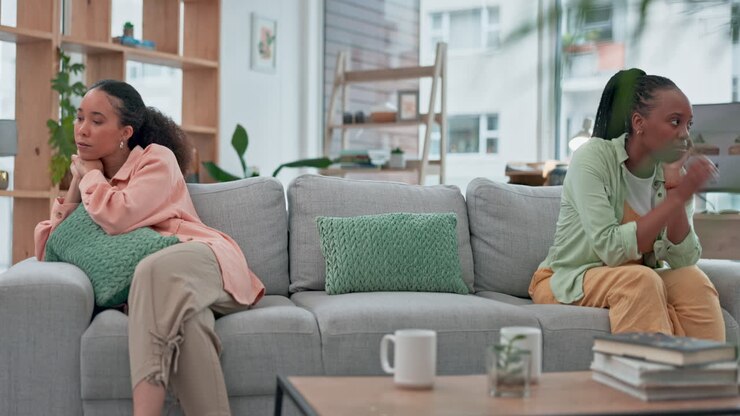 Woman, lesbian and couple ignore in divorce
