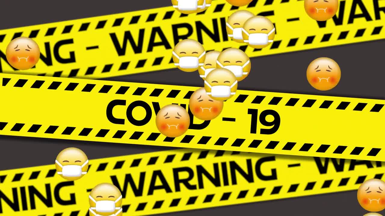 회색 배경의 노란색 줄무 ⁇  위에 여러 아이콘의 애니메이션