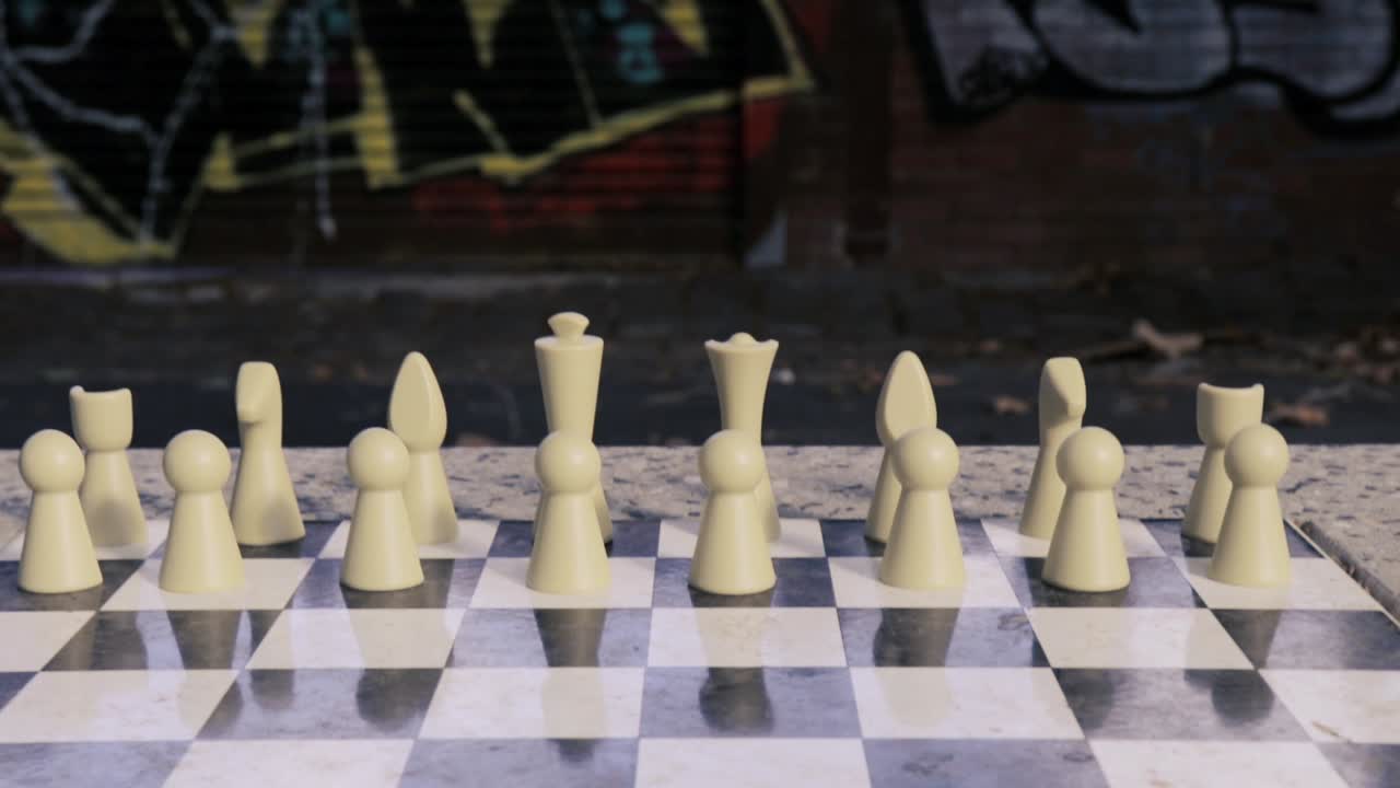 퀸과 킹 조각에서 펼쳐서 보드의 흰색 면 전체를 드러냅니다.