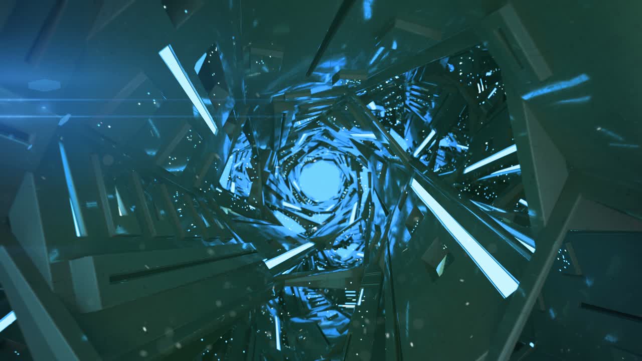 Blue corridor of fictional spaceship 3D render seamless loop animation