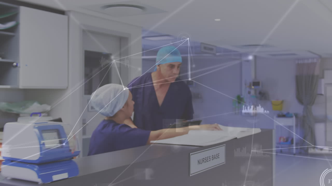 animación de la red de conexiones a través de diversos médicos hablando