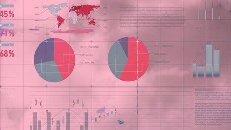 Animation-of-financial-data-processing-over-pink-background