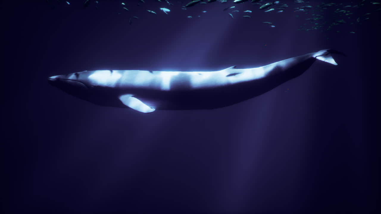 깊은 바다를 헤엄치는 파란 고래