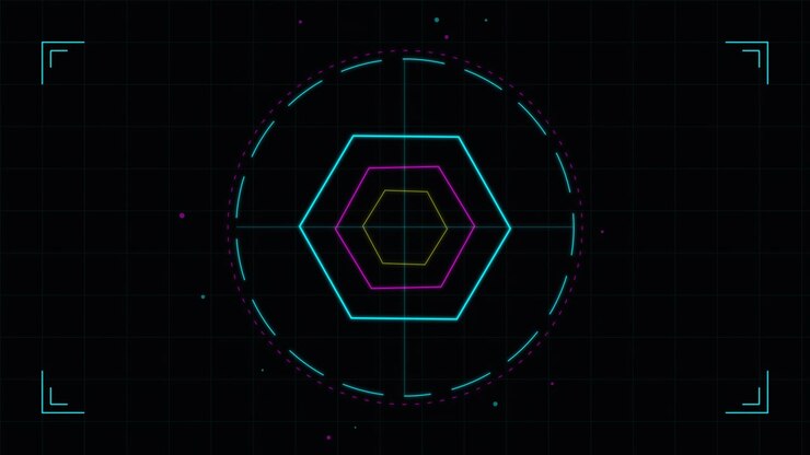 Futuristic Digital HUD Interface with Rotating Geometric Shapes