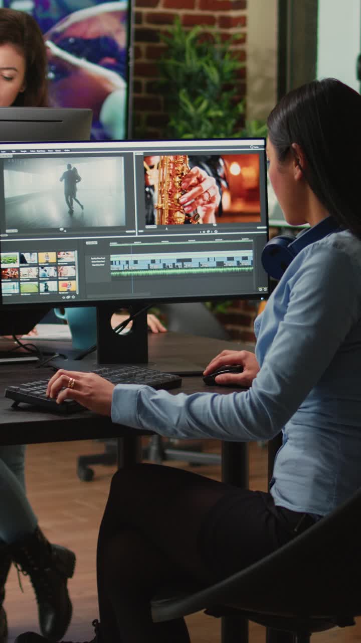 Vertical video: Videography expert editing video footage in post production agency house