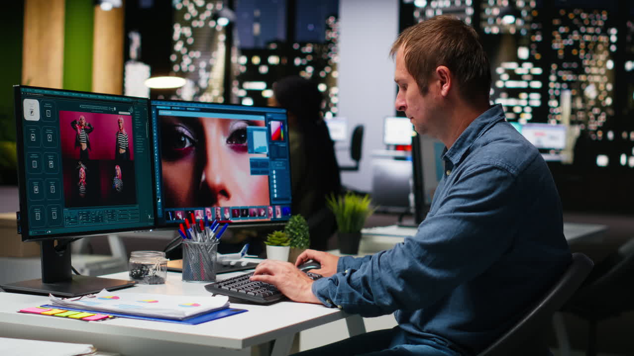 Male skilled editor using AI chatbot turning text prompt into photos