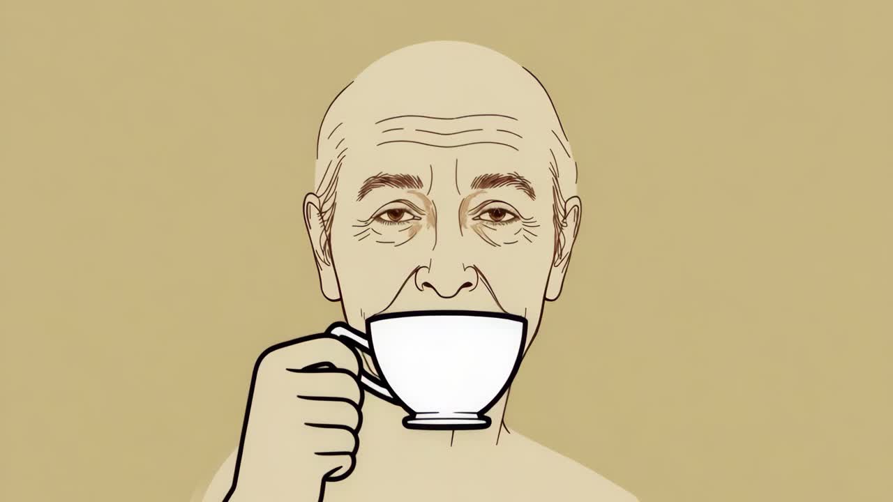 Portrait of an old man drinking coffee