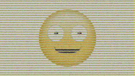 digital animation of tv static effect over silly face emoji on grey background