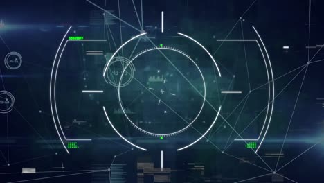animación de interferencia y exploración de alcance a través de una red de conexiones sobre fondo negro
