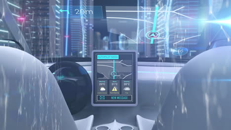 animación del procesamiento de datos en el tablero de instrumentos de un coche de conducción autónoma