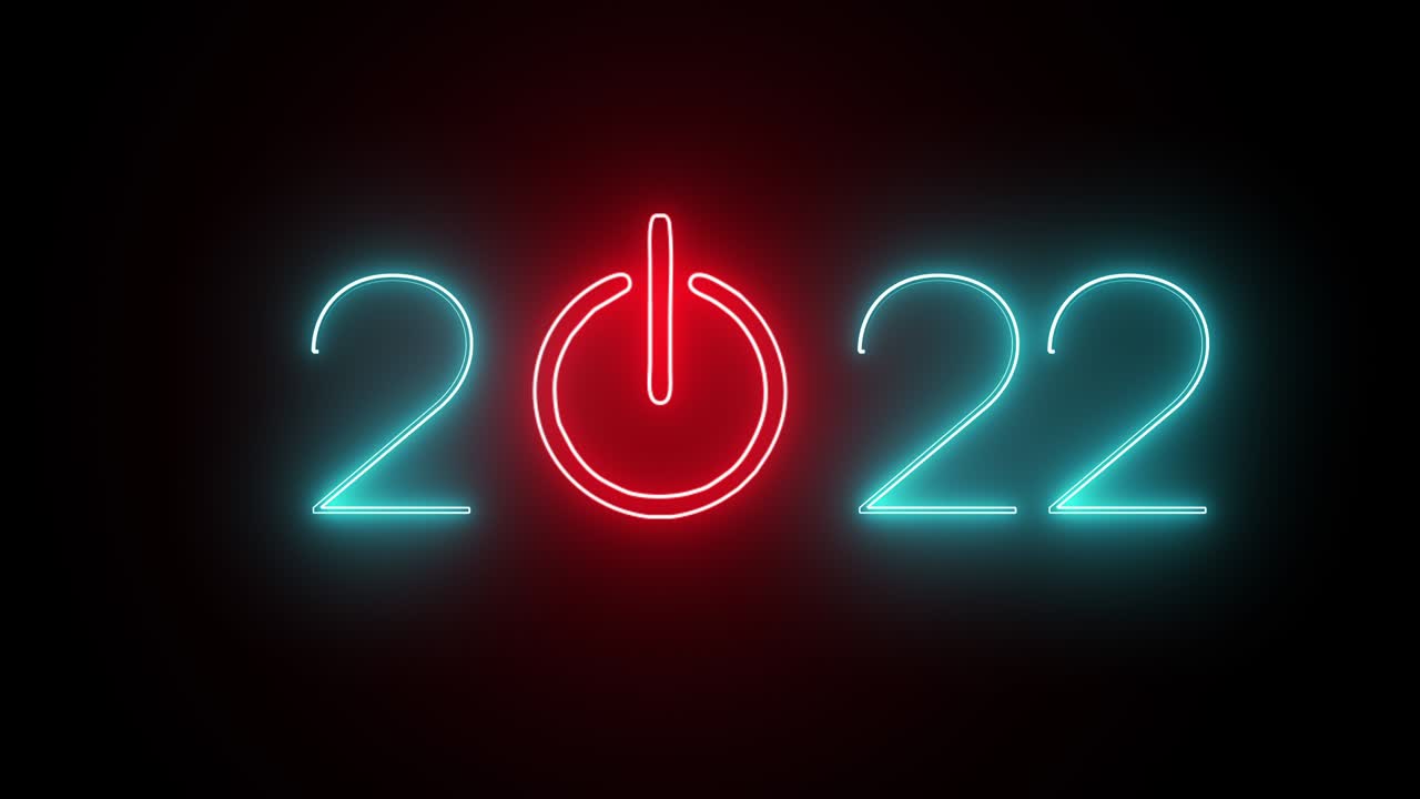 animación de neón del año nuevo 2022 en fondo negro