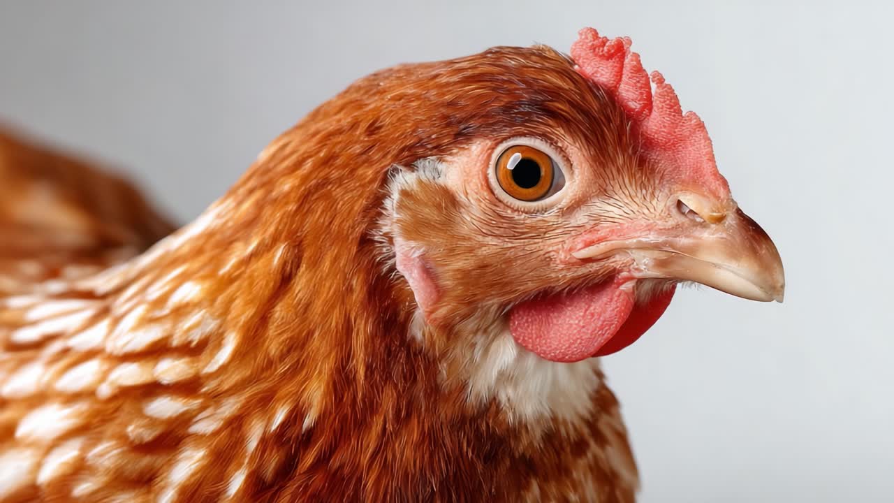 Retrato de primer plano de una hermosa gallina marrón con intrincados patrones de plumas y ojos expresivos, perfecto para amantes de los animales y entusiastas de las aves de corral por igual.
