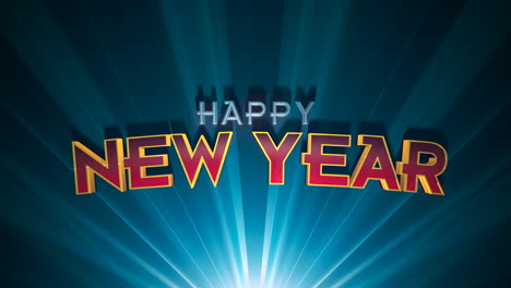 Colorful-Happy-New-Year-cartoon-text-on-blue-texture-with-beams-rays