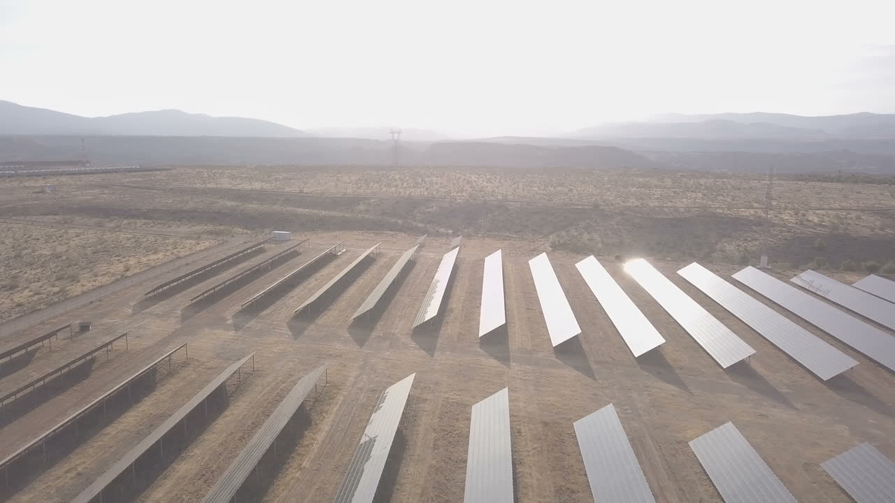 Solar Panel Array in Desert Landscape