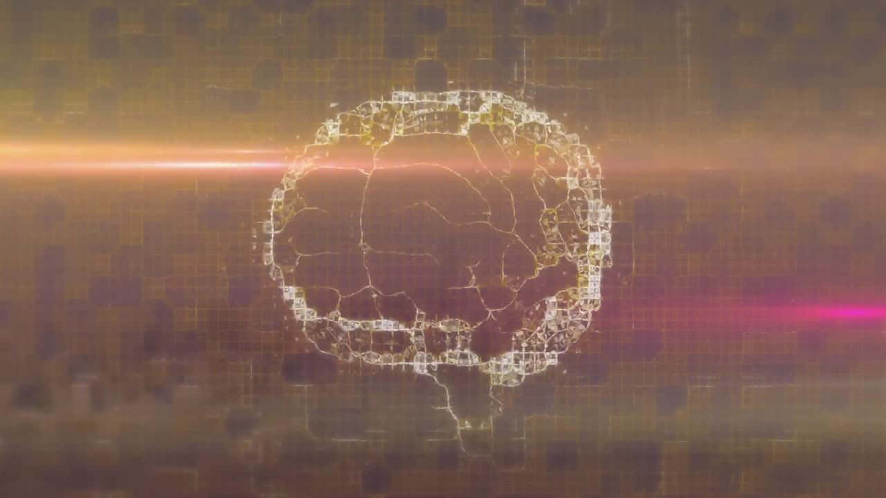 추상적인 배경에 대한 렌즈 플레어와 함께 인간의 디지털 뇌의 애니메이션