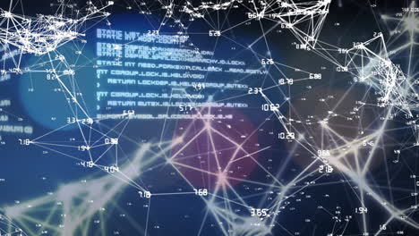 animation of light spots over network of connections and data processing