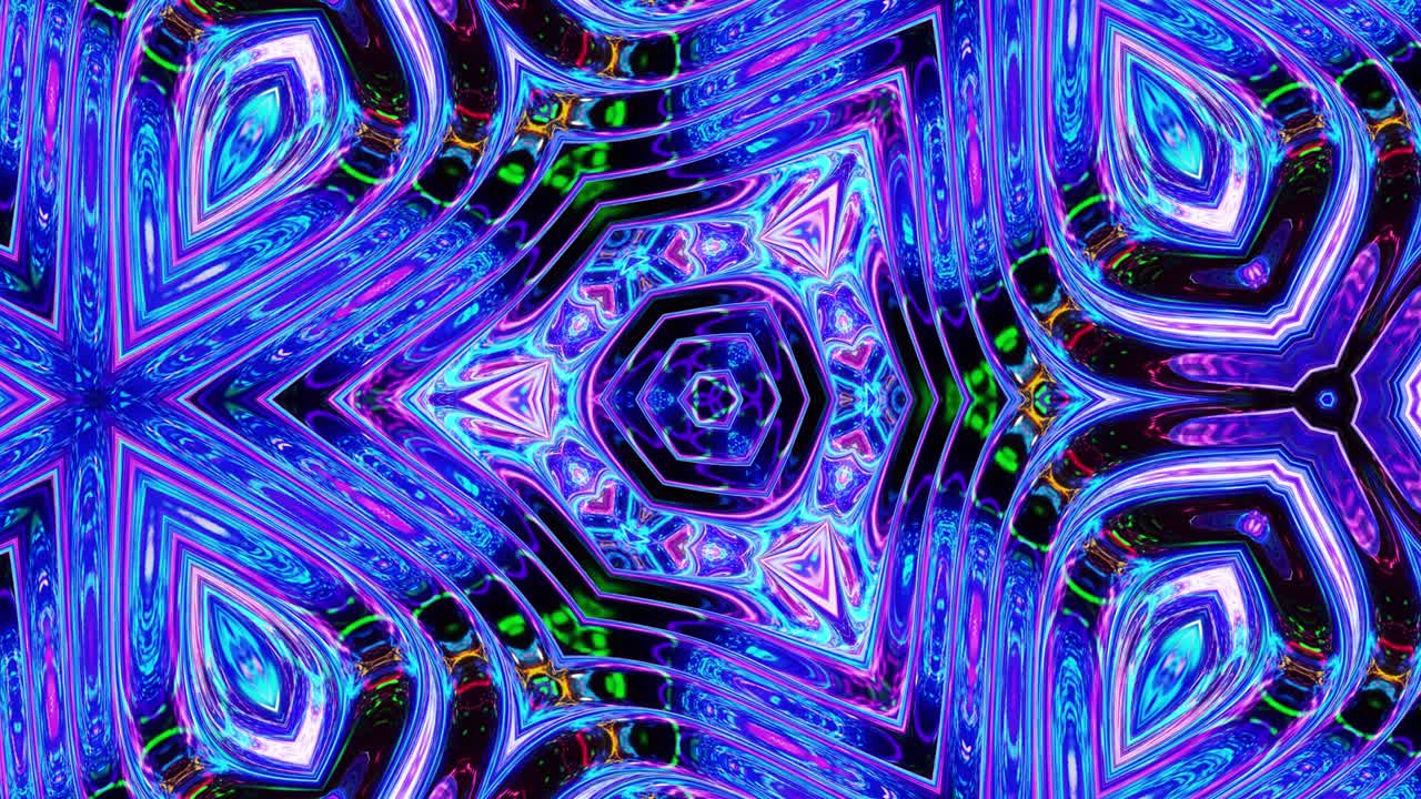 patrón simétrico iridescente líquido como el caleidoscopio con ondas. 3d elegante bucle abstracto bg, estructura ondulada de vidrio líquido brillante con hermosos colores de gradiente. 4k