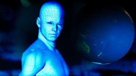 digital man with the planet spinning. world and technology