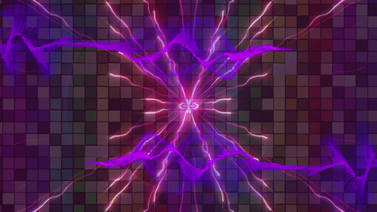 Animation af lilla dataoverførselsnet over eksplosion og mosaikmønster
