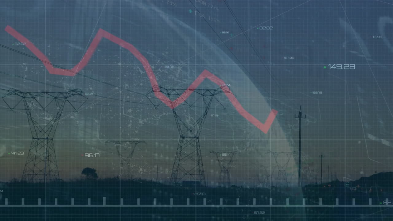 animação de pilares elétricos, processamento de dados globais e financeiros