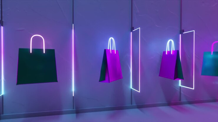 Neon indkøbsposer udstilling