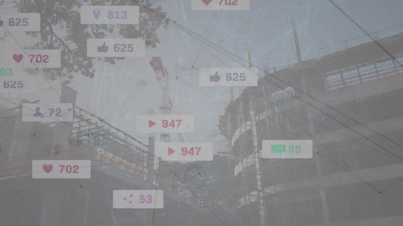 건설 현장과 연결 네트워크에 대한 소셜 미디어 데이터의 애니메이션