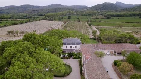 Estate-among-vineyards-near-Montpellier,-France,-viewed-from-above