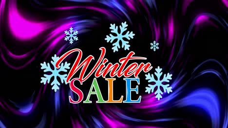 Animation-of-winter-sale-text-with-snowflakes-on-glowing-pink-to-purple-background