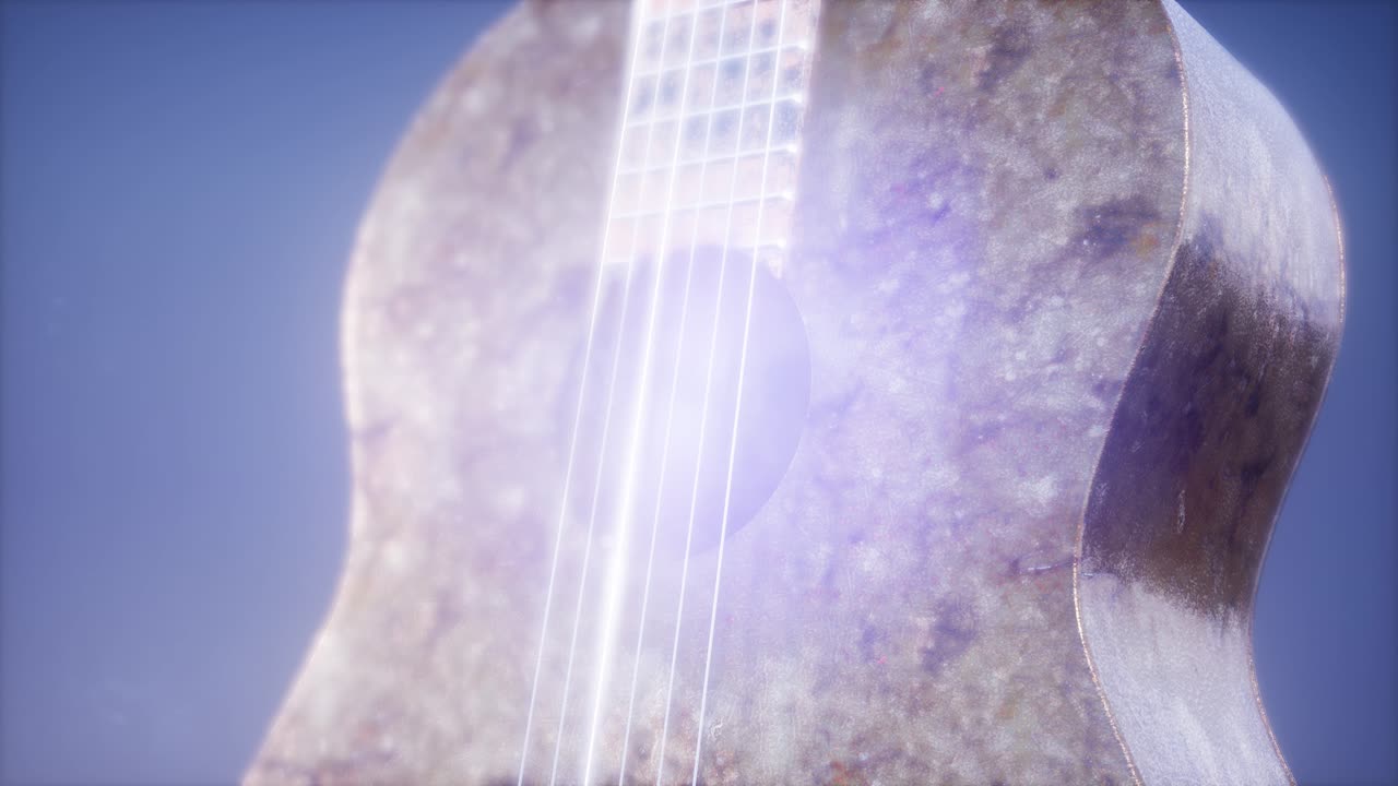 파란색 바탕에 있는 클래식 기타