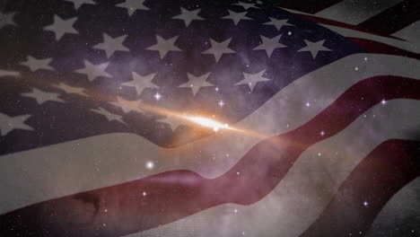 universe with multiple glowing stars and network of connections over american flag