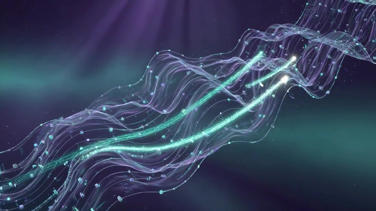 Abstract Digital Data Flowing Through a Futuristic Network