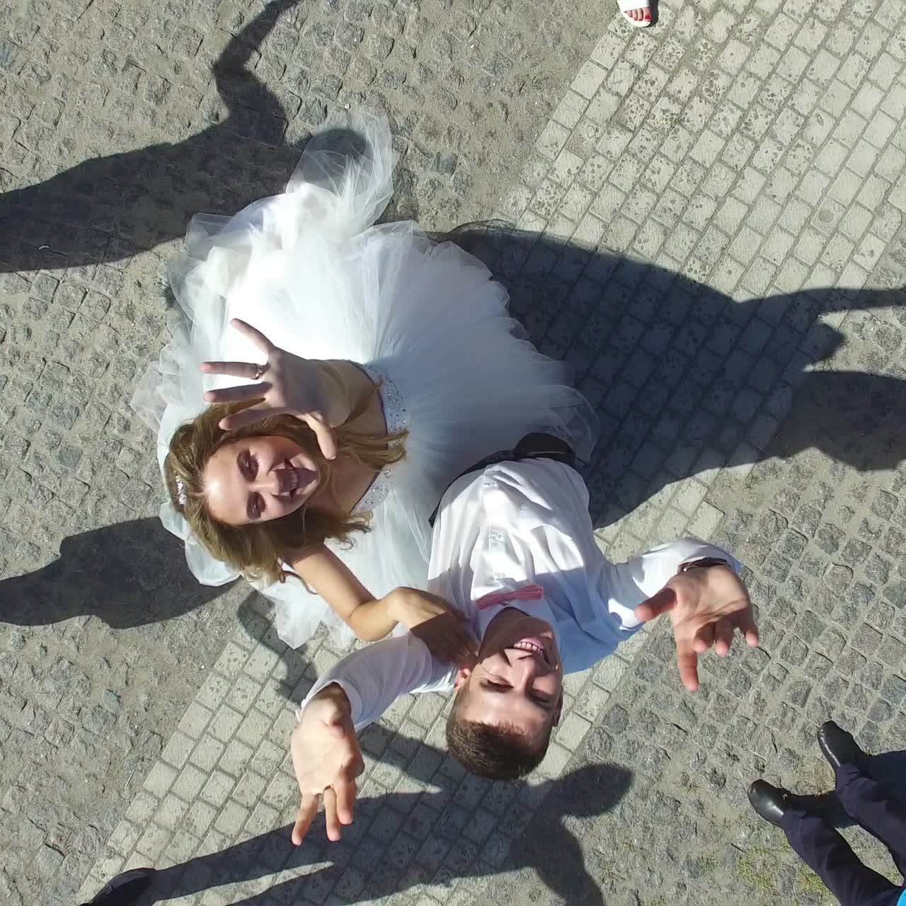 Top View Portrait Of Bride And Groom