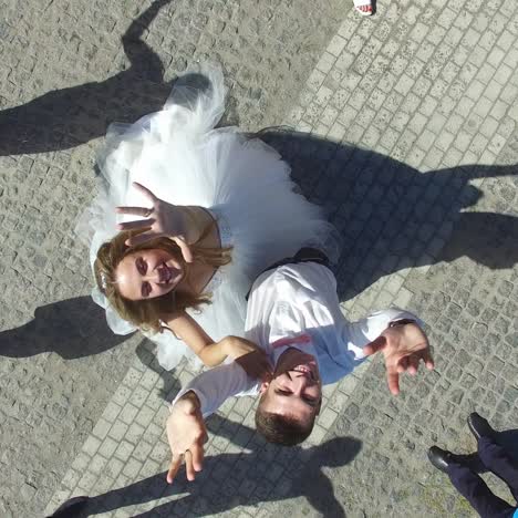 top view portrait of bride and groom