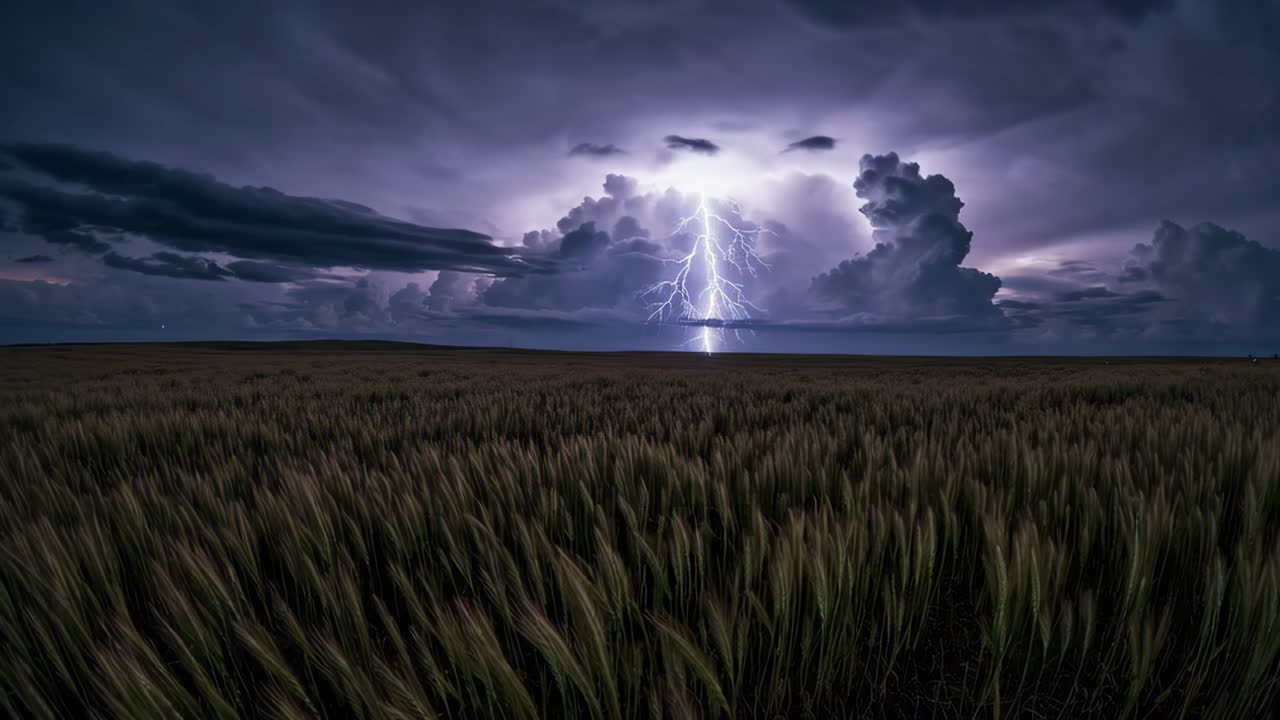Lightning Strike Over a Wheat Field at Night