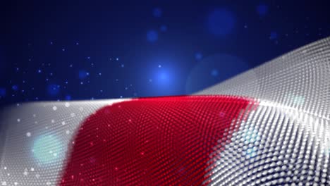japan waving flag on blue background with bright flares, motion loop