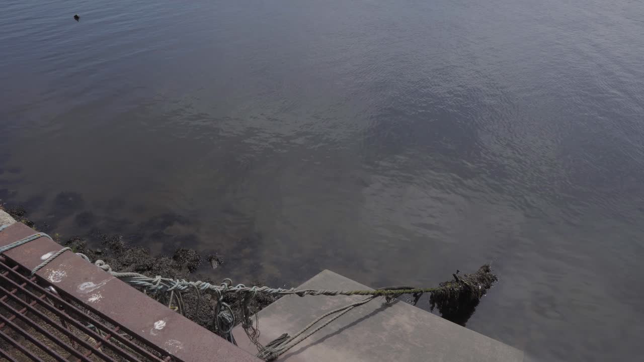 estructura cerca de un río con una cuerda sujetando, 4k