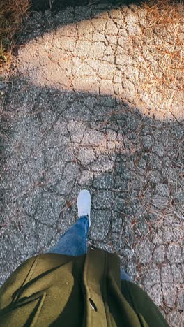 person walking on a cracked path