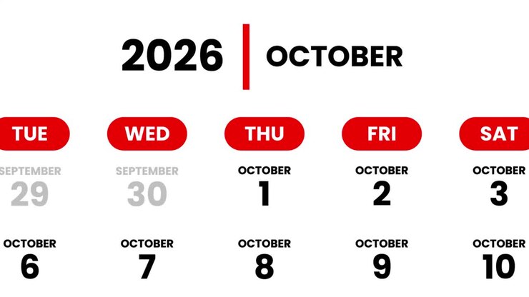 Date del calendario per ottobre