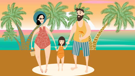 animation of family together at beach on orange background