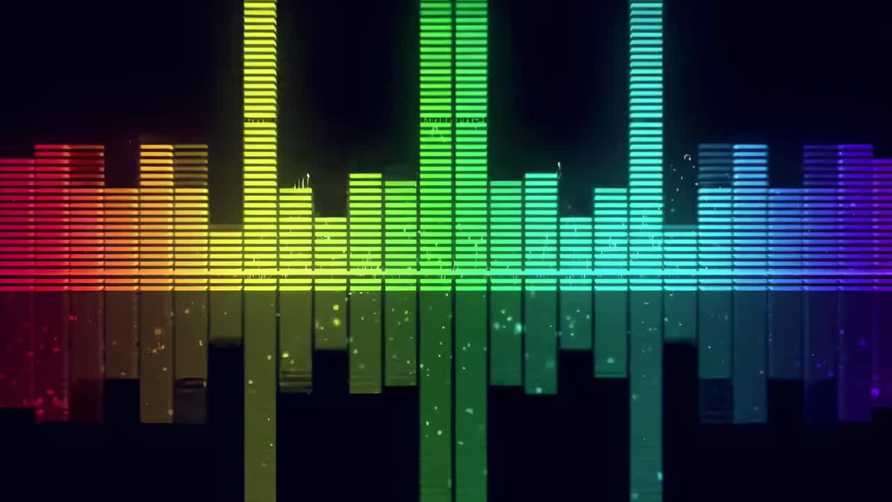 Colorful equalizer bars in a digital style, front view. Perfect for a music video backdrop. Live
